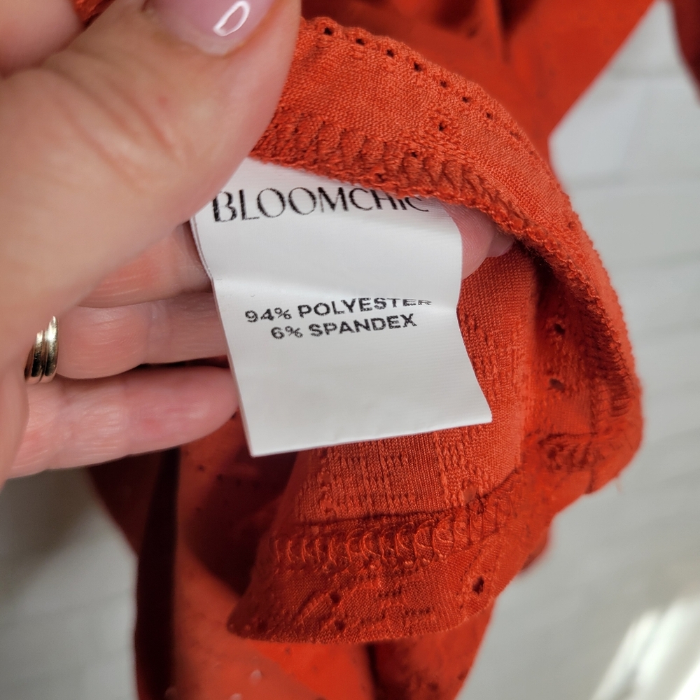 Bloomchic Rust Eyelet V Neck Blouse - image 4